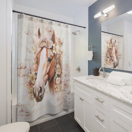 Brown Horse Head Profile in Shabby Boho Shower Curtain