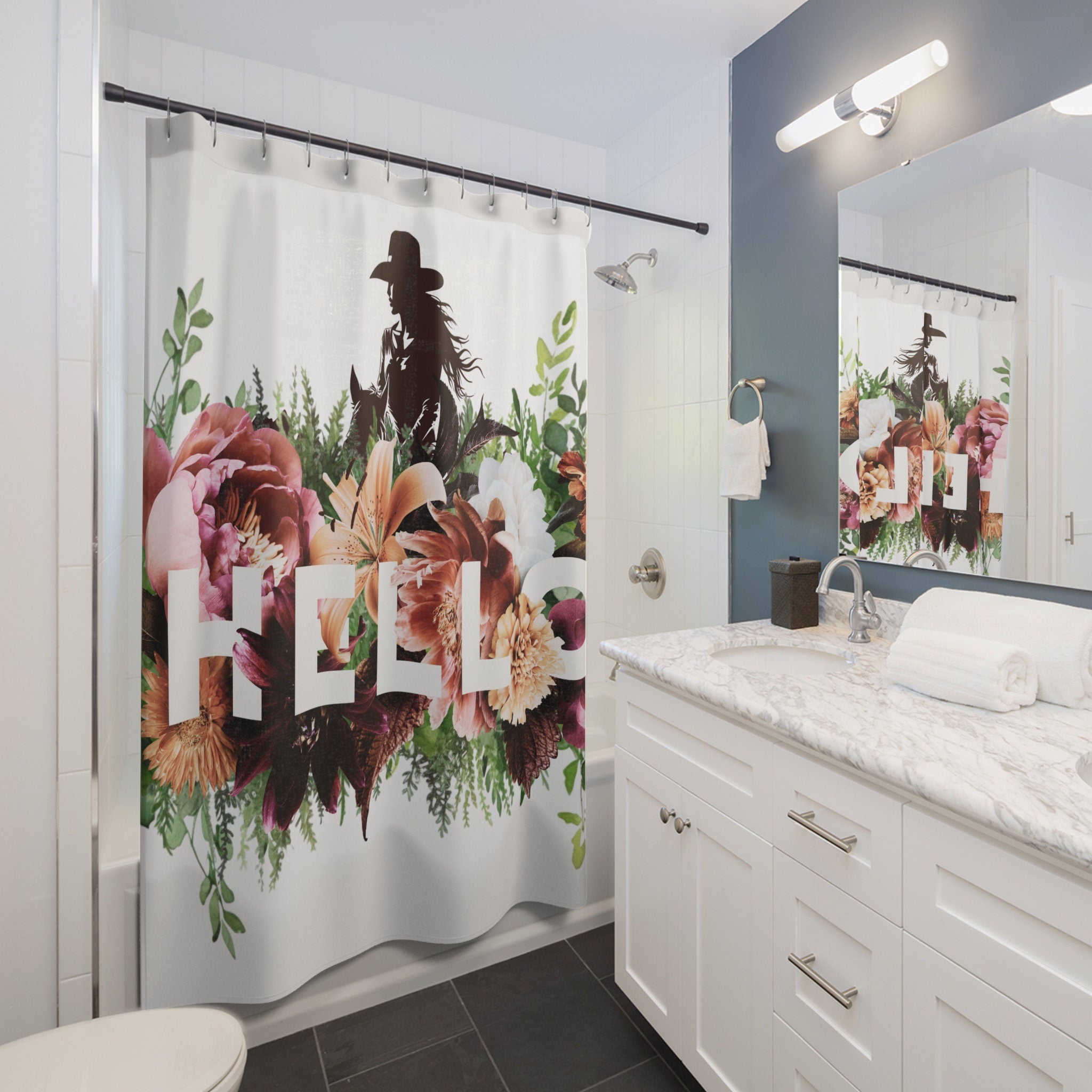 Hello Cowgirl Greeting Flowers Shower Curtain