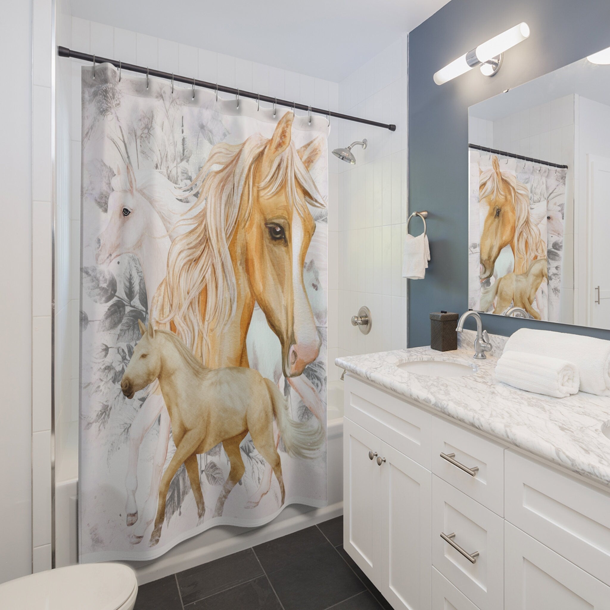 Ethereal Horses Boho Shower Curtain