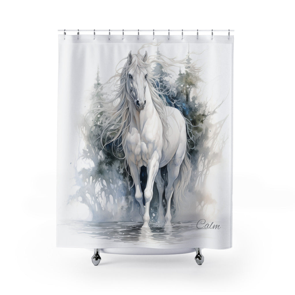 White Stallion Calm Majesty  Boho Shower Curtain