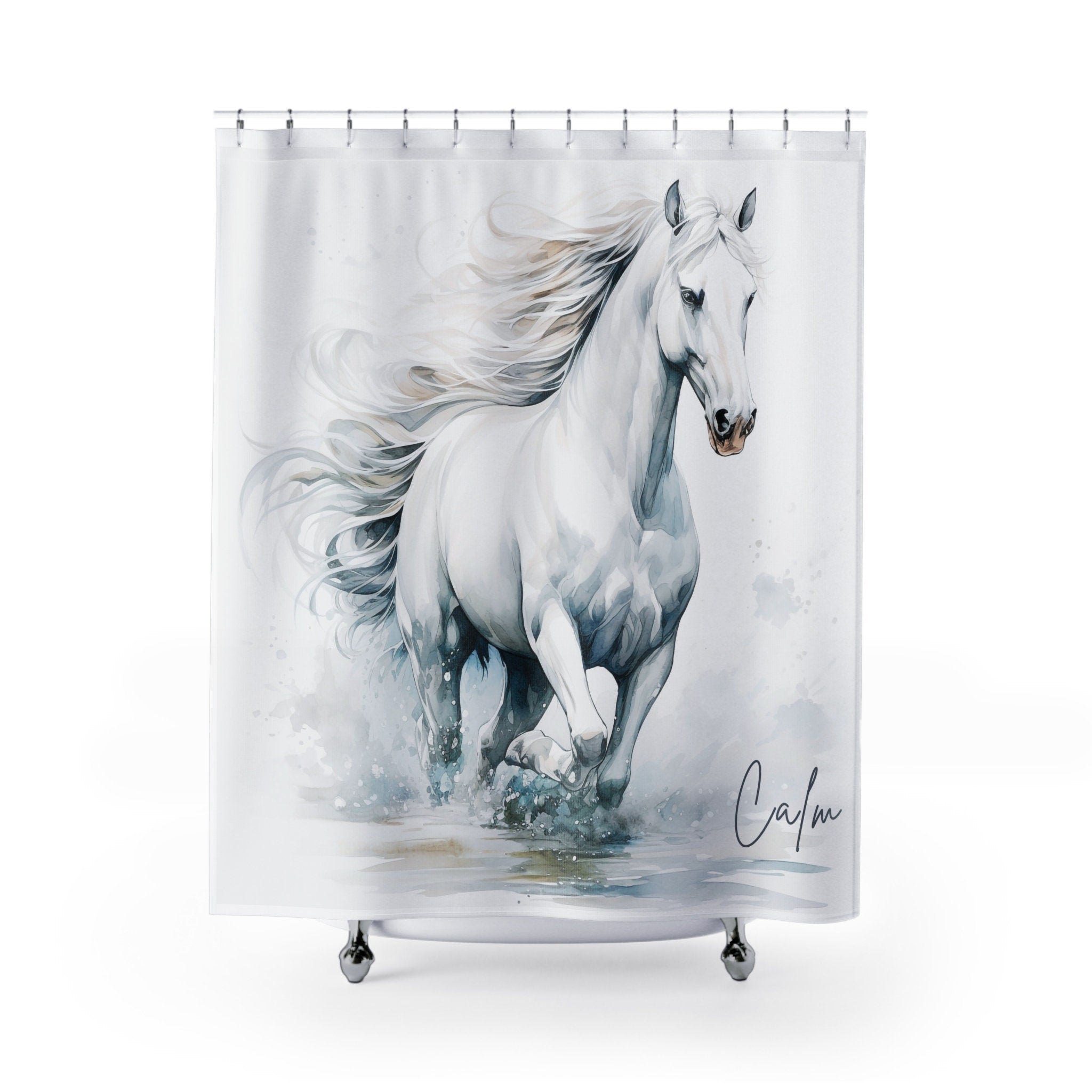 White Stallion Calm II Majesty  Boho Shower Curtain