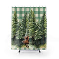 Beautiful Trees Plaid Green Gingham  Shower Curtain