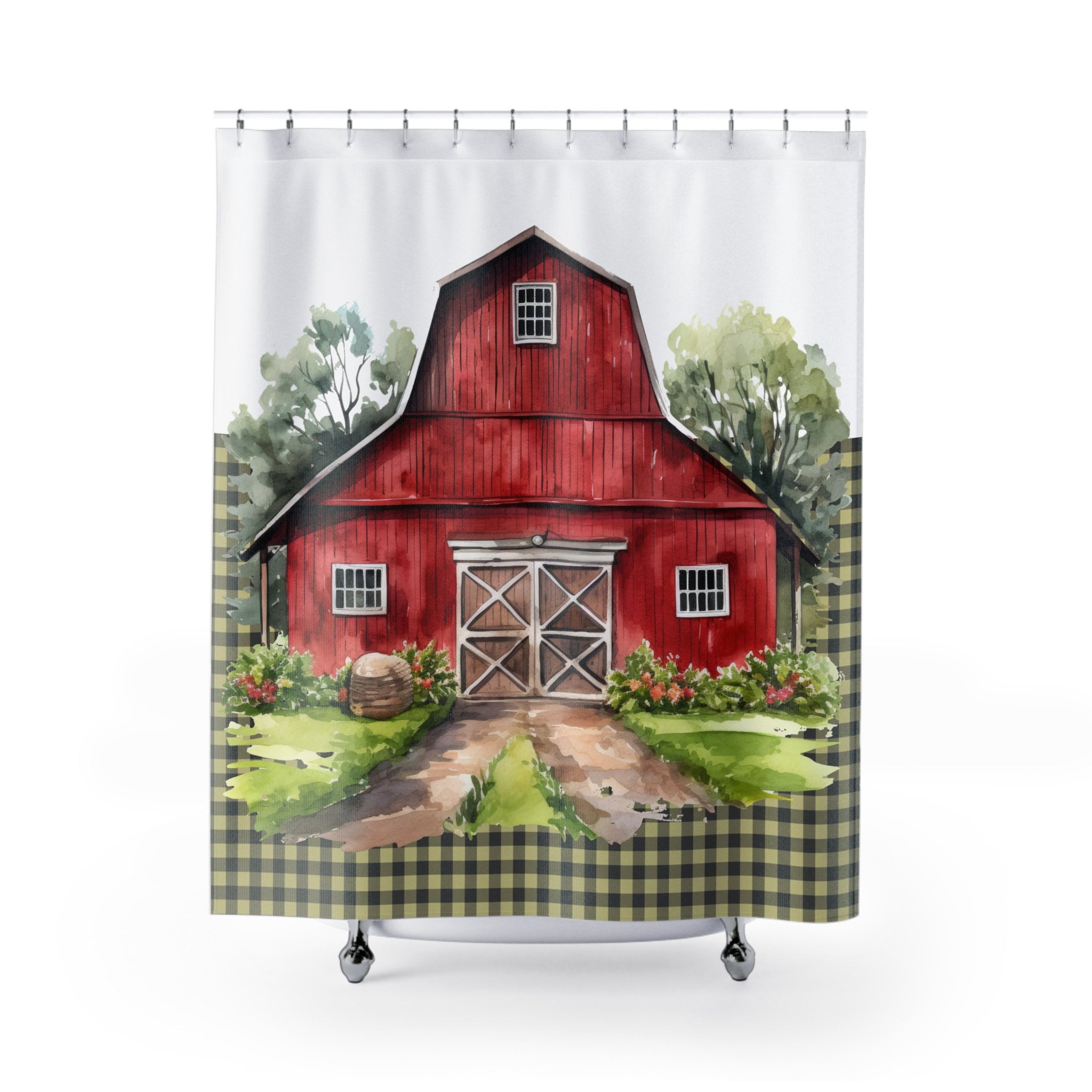 Red Barn Rustic Gingham Shower Curtain