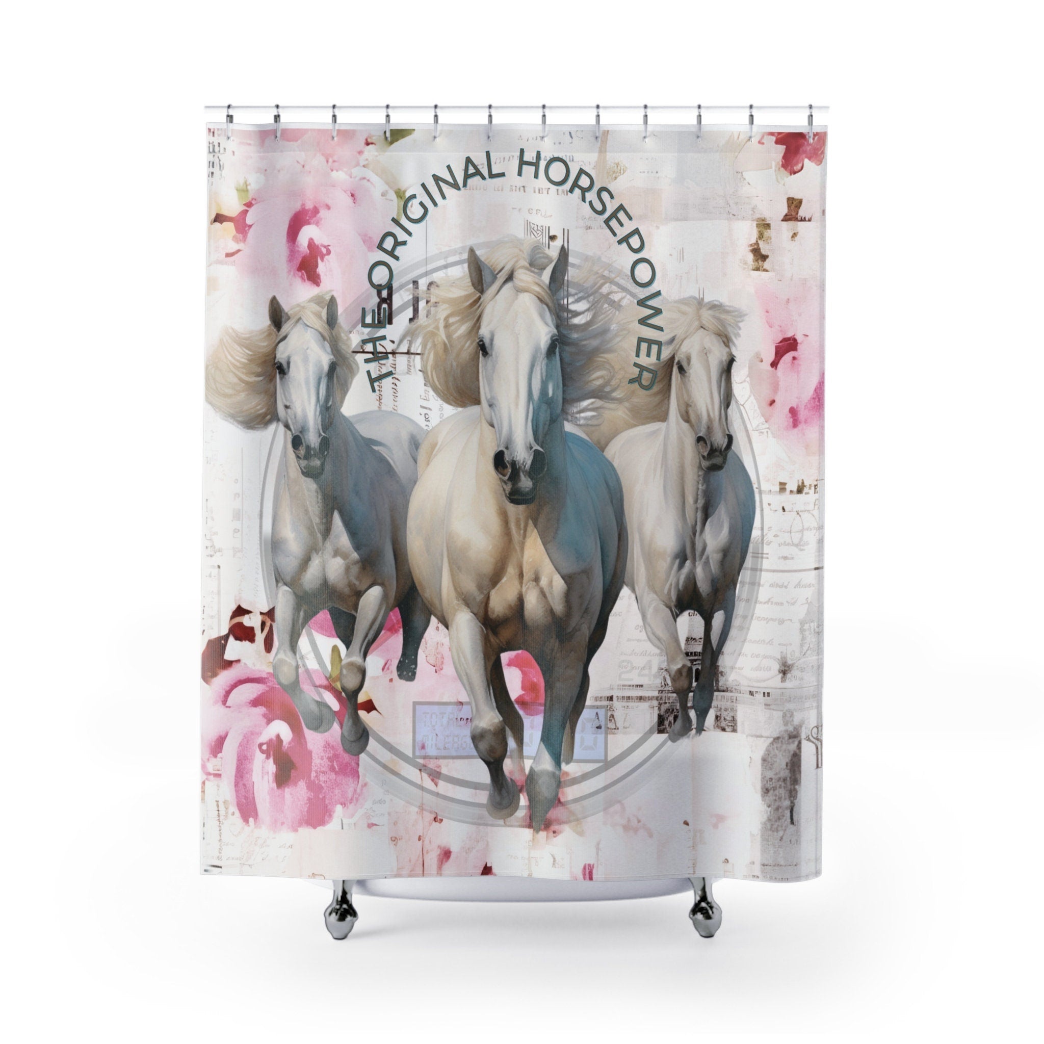 The Original Horsepower Rustic Horse Shabby Shower Curtain White