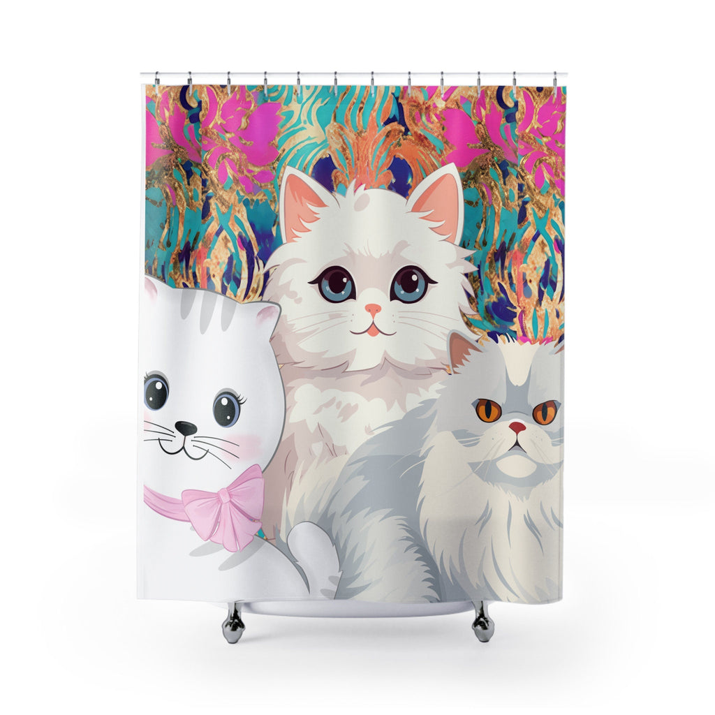 Cat Trio Whimsy Boho  Multicolor Shower Curtain