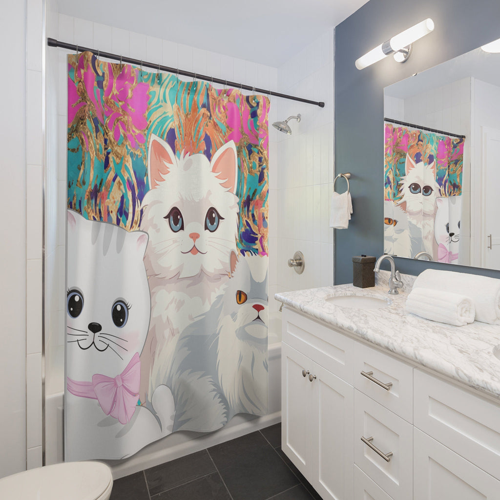 Cat Trio Whimsy Boho  Multicolor Shower Curtain