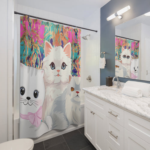 Cat Trio Whimsy Boho  Multicolor Shower Curtain