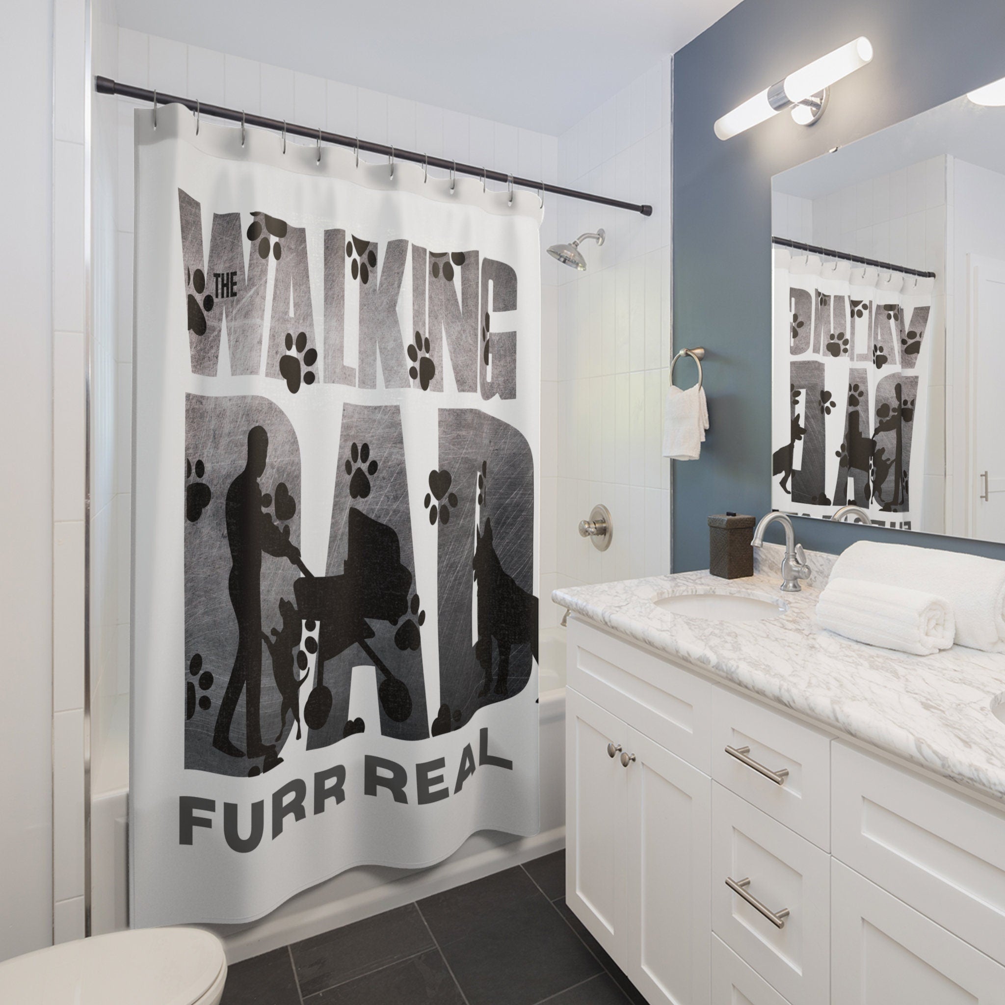 The Walking Dad  Shower Curtain White Grey