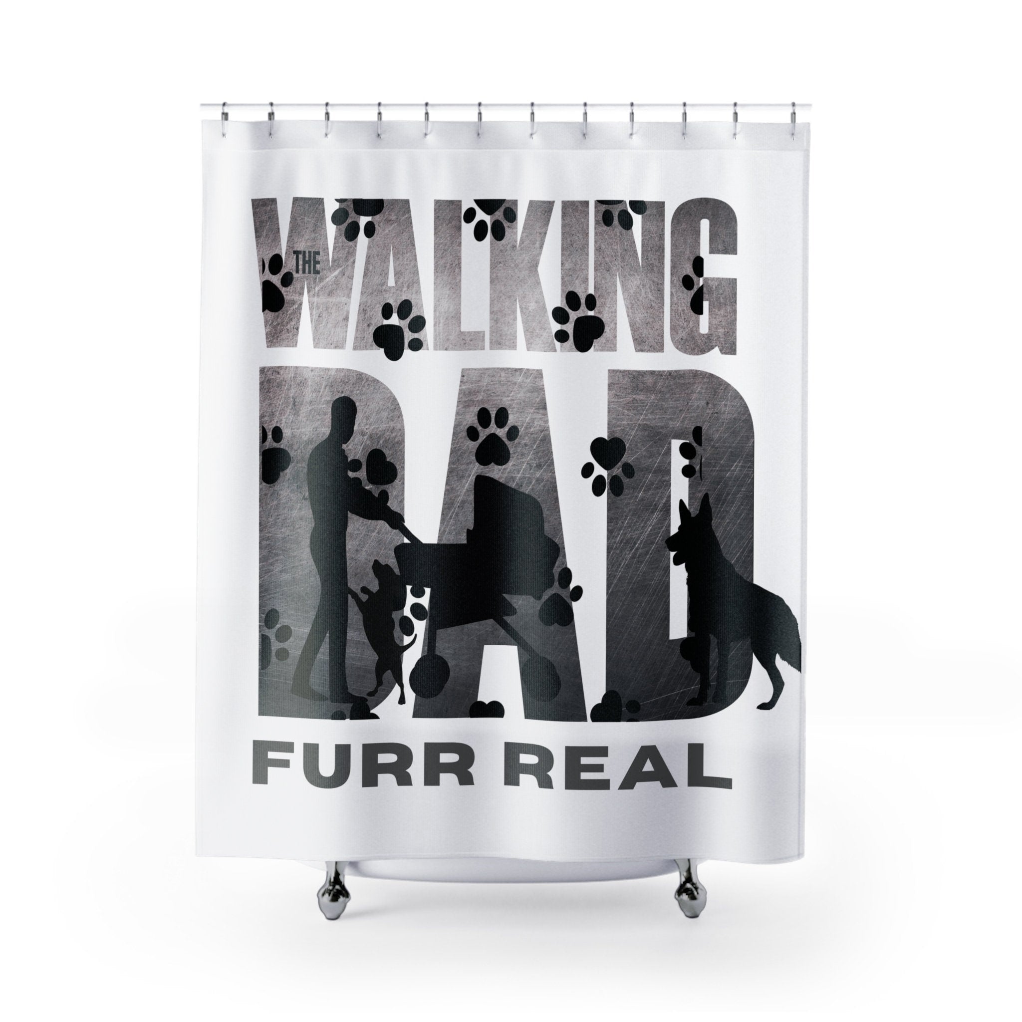 The Walking Dad  Shower Curtain White Grey