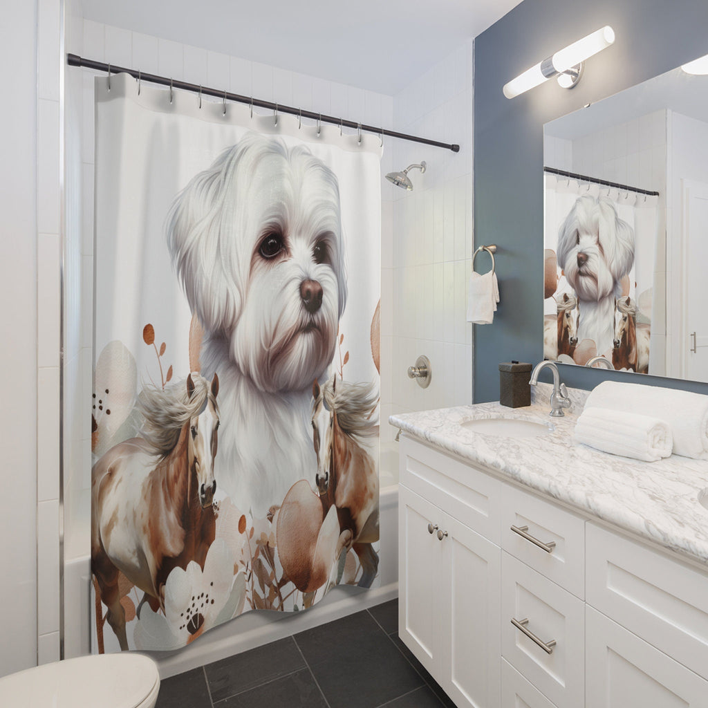 Horse & Beautiful Maltese Boho Shower Curtain