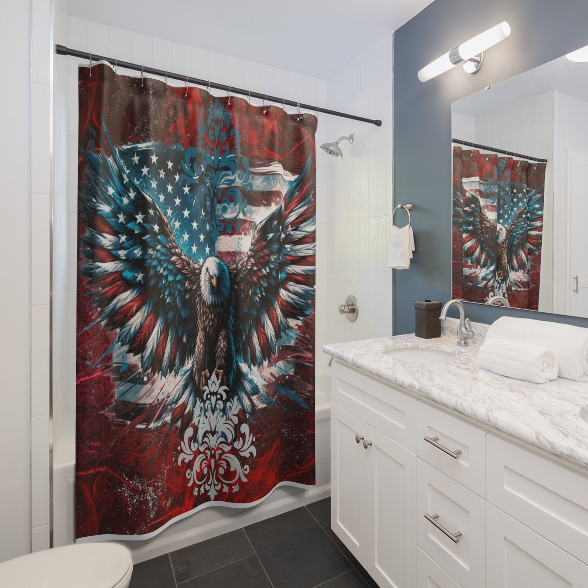 Rustic Bold Red Flying Eagle USA Flag Shower Curtain