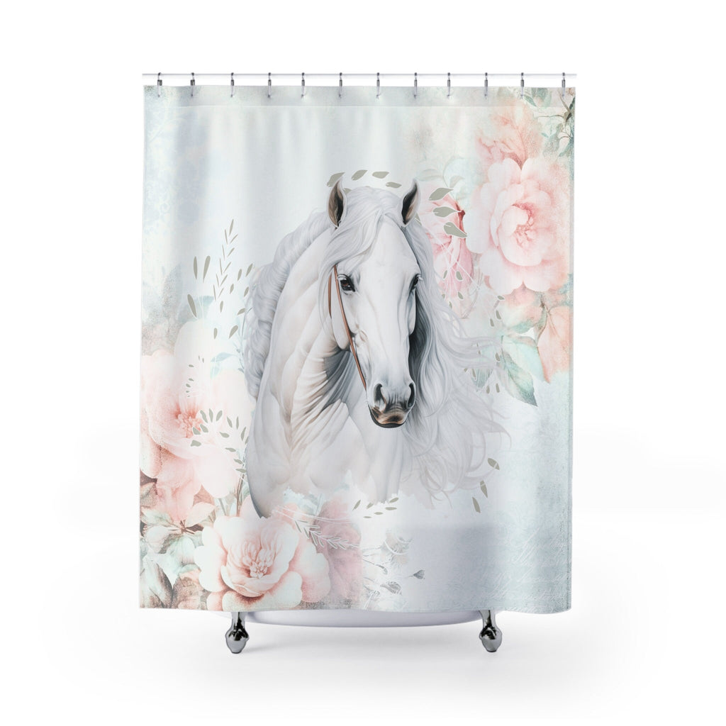 White Horse Shabby Pastel Shower Curtain