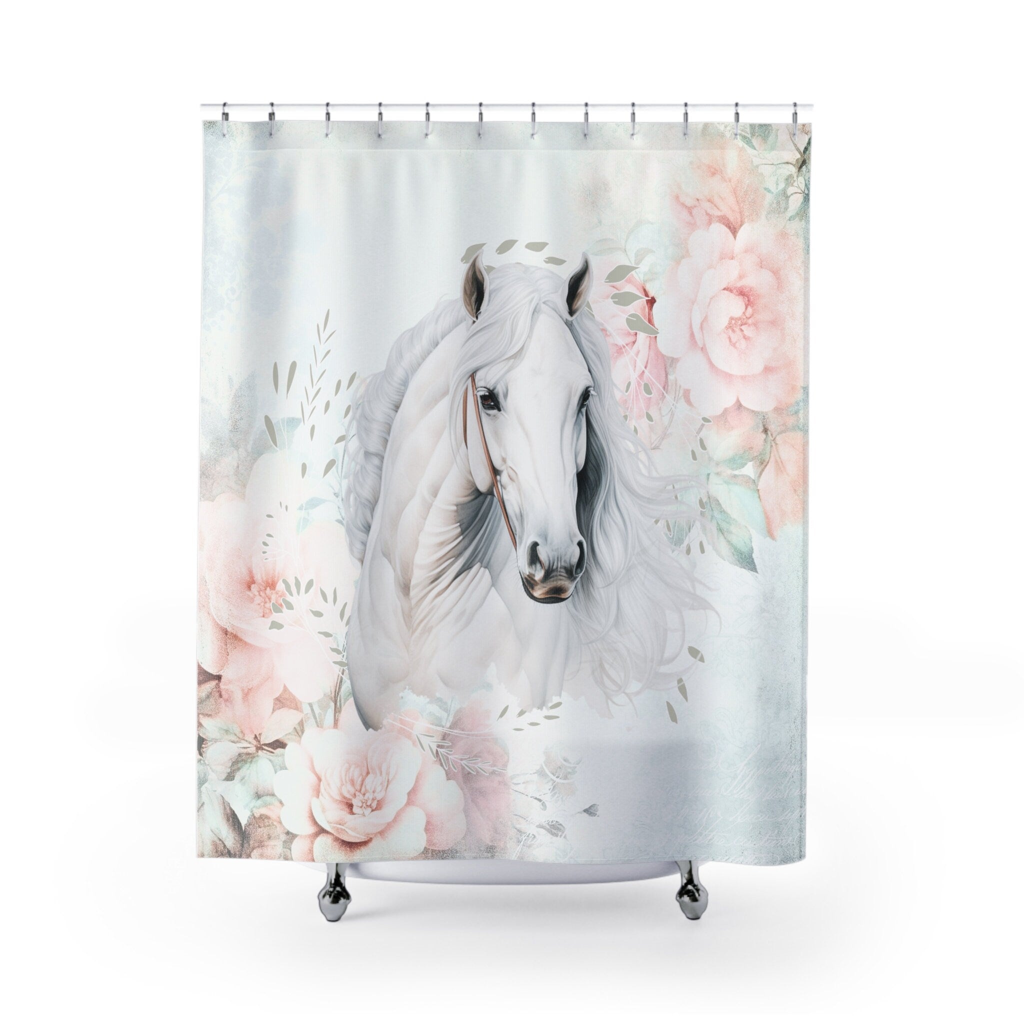 White Horse Shabby Pastel Shower Curtain