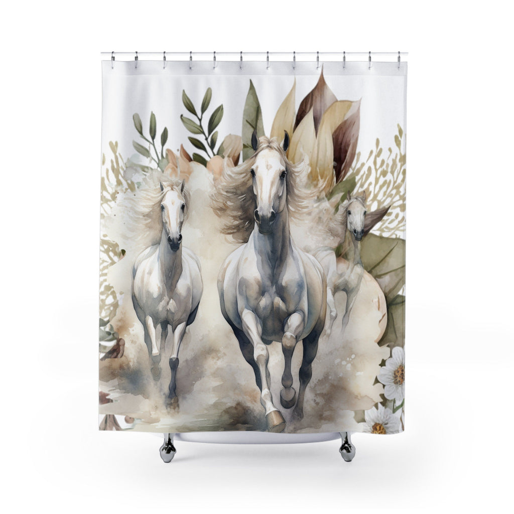 Rustic Charm Boho White Horses Shower Curtain