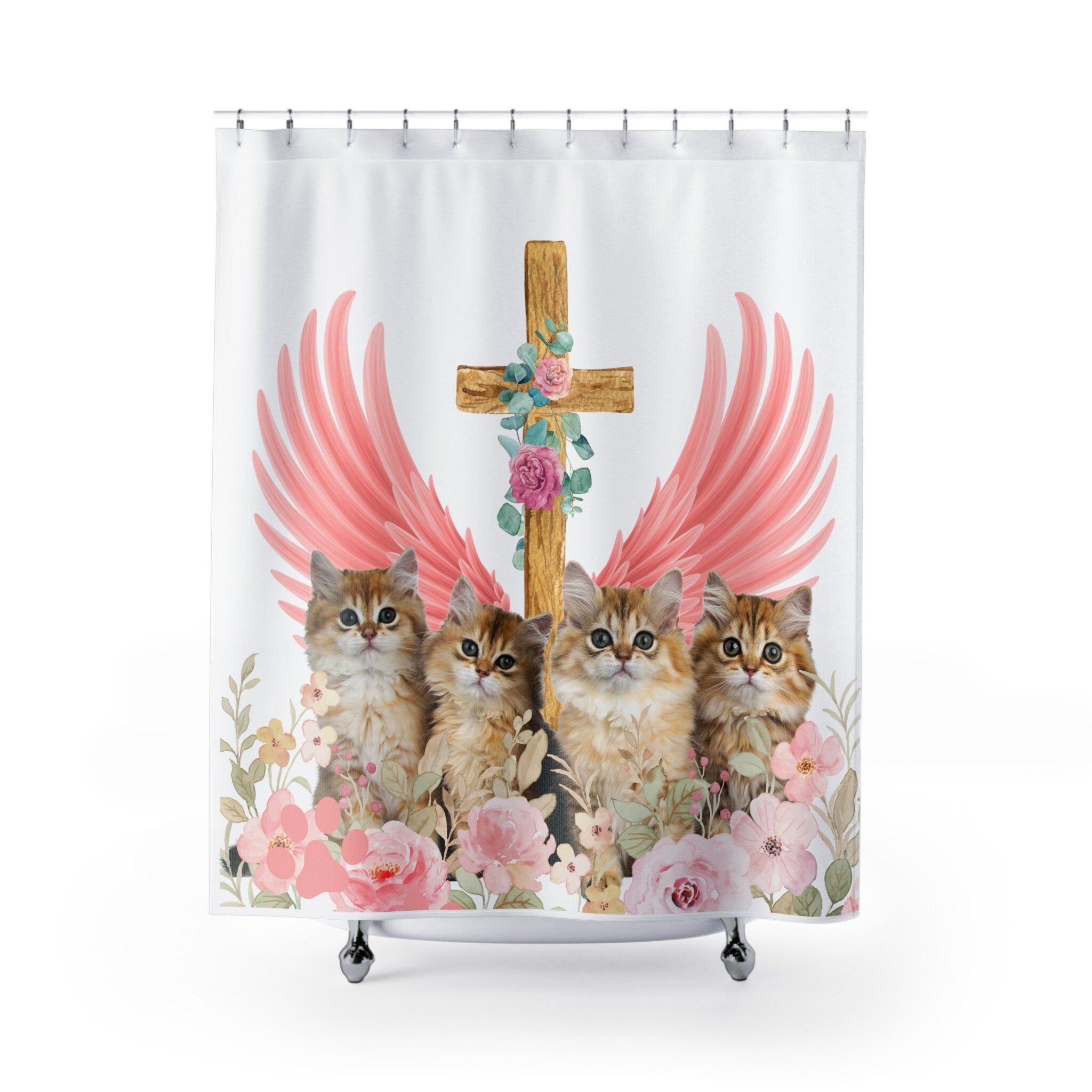 Heavenly Love Cat Family and Friends Shower Curtain