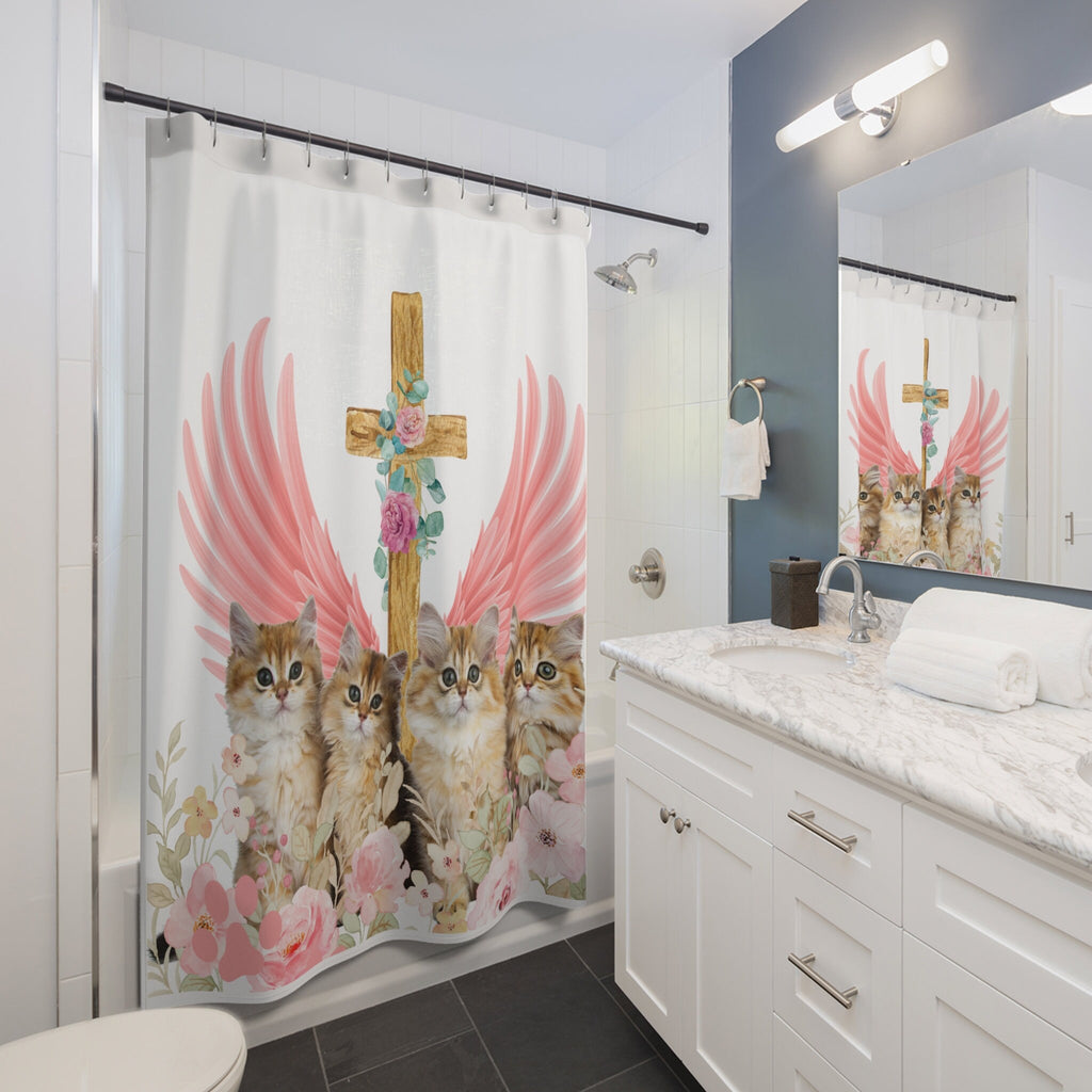 Heavenly Love Cat Family and Friends Shower Curtain