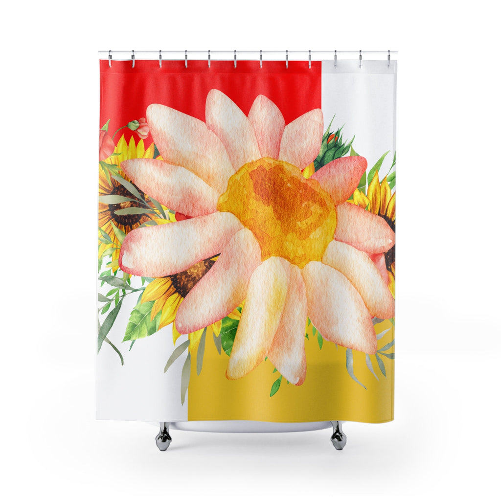 Sunflower Bright Summer Red Whimsy and Yellow  Shower Curtain