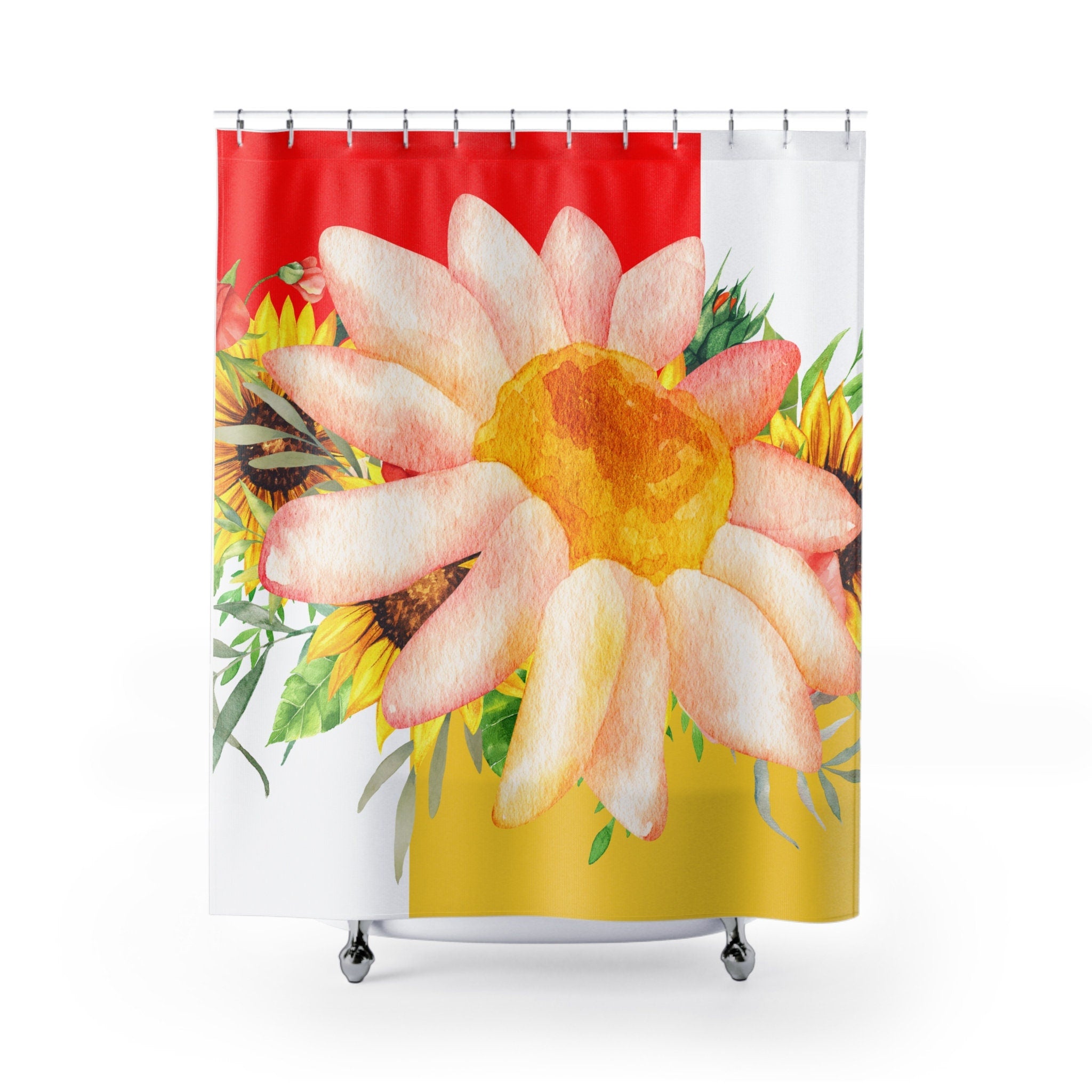 Sunflower Bright Summer Red Whimsy and Yellow  Shower Curtain