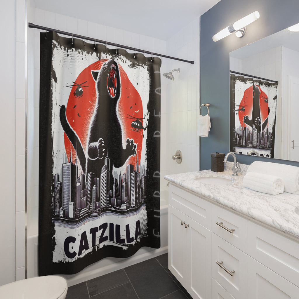 Catzilla Monster Culture Tribute Shower Curtain