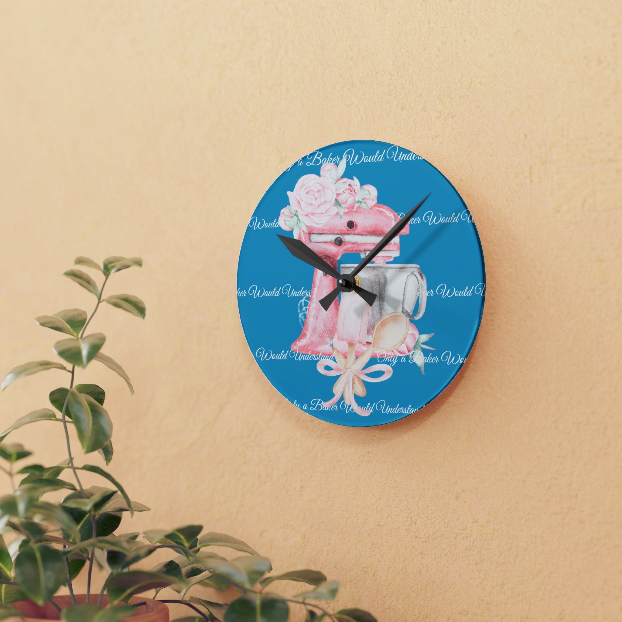 Baking Romance Shabby Boho Acrylic Wall Clock Teal