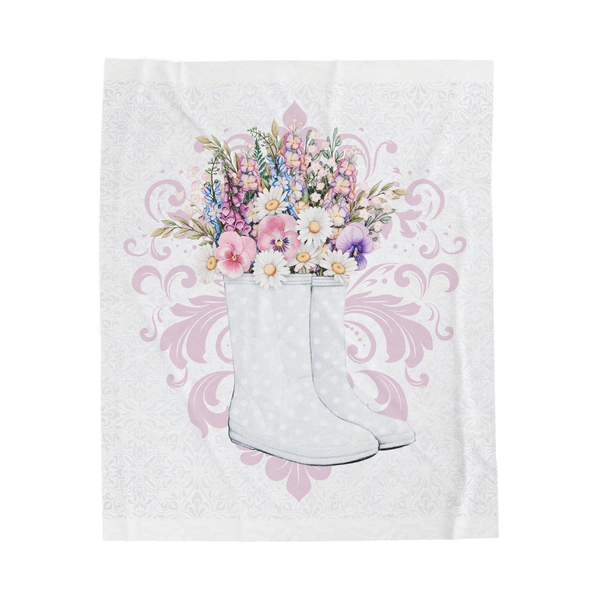 Rustic Shabby Chic Gardening Boots Plush Blanket