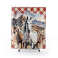 Old Western Horses Red Gingham Shower Curtain
