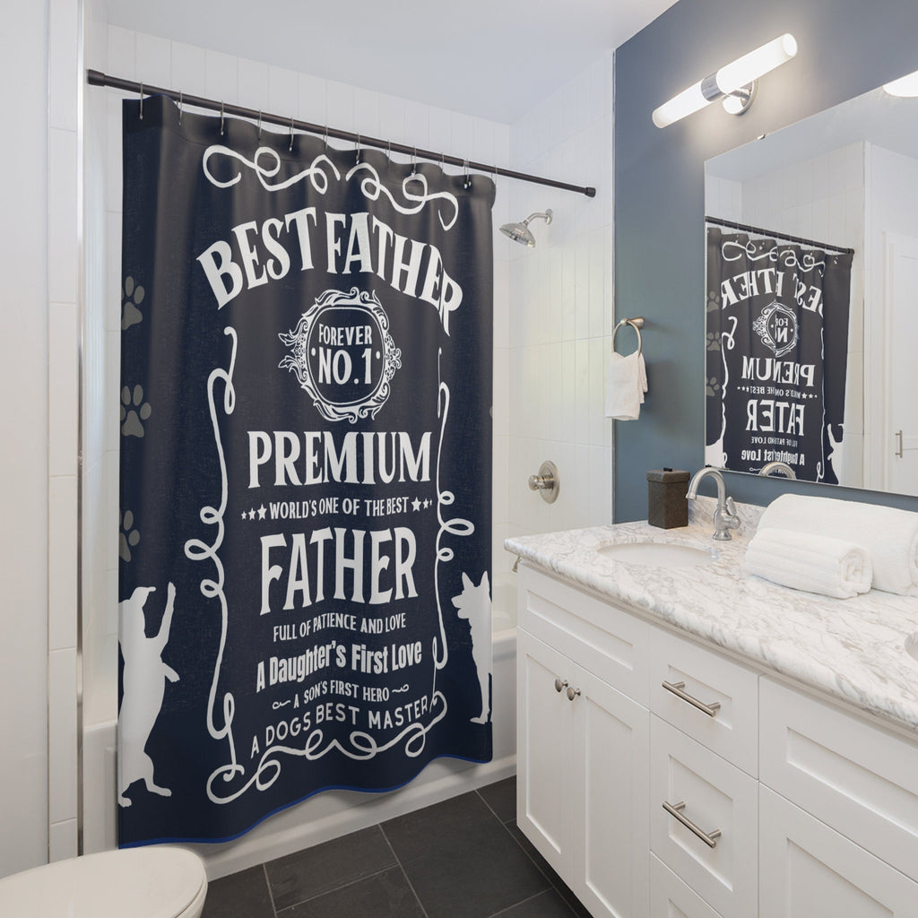 Premium JD Style Best Father Shower Curtain Blue /Grey