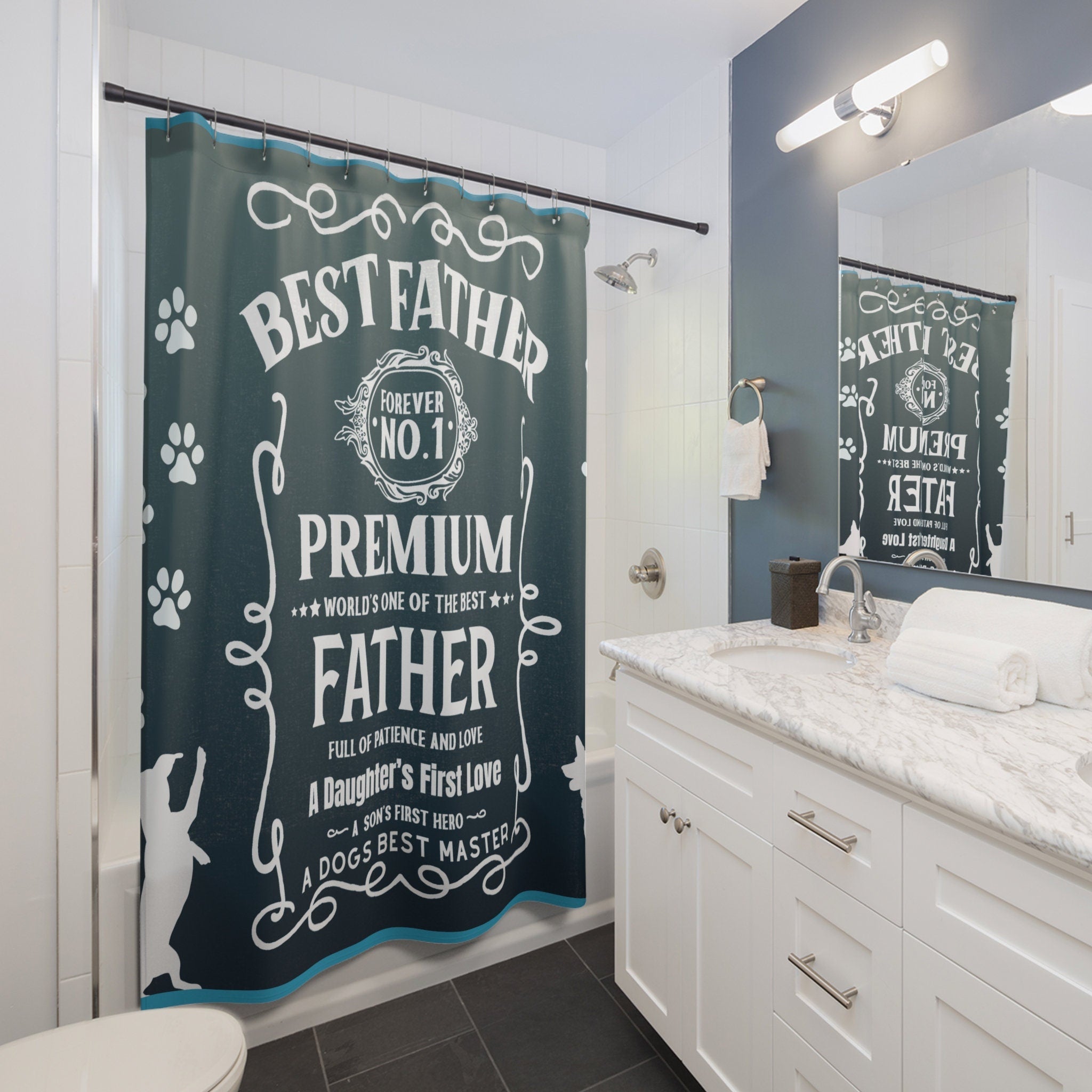 Premium JD Style Best Father Shower Curtain Green/Blue/White