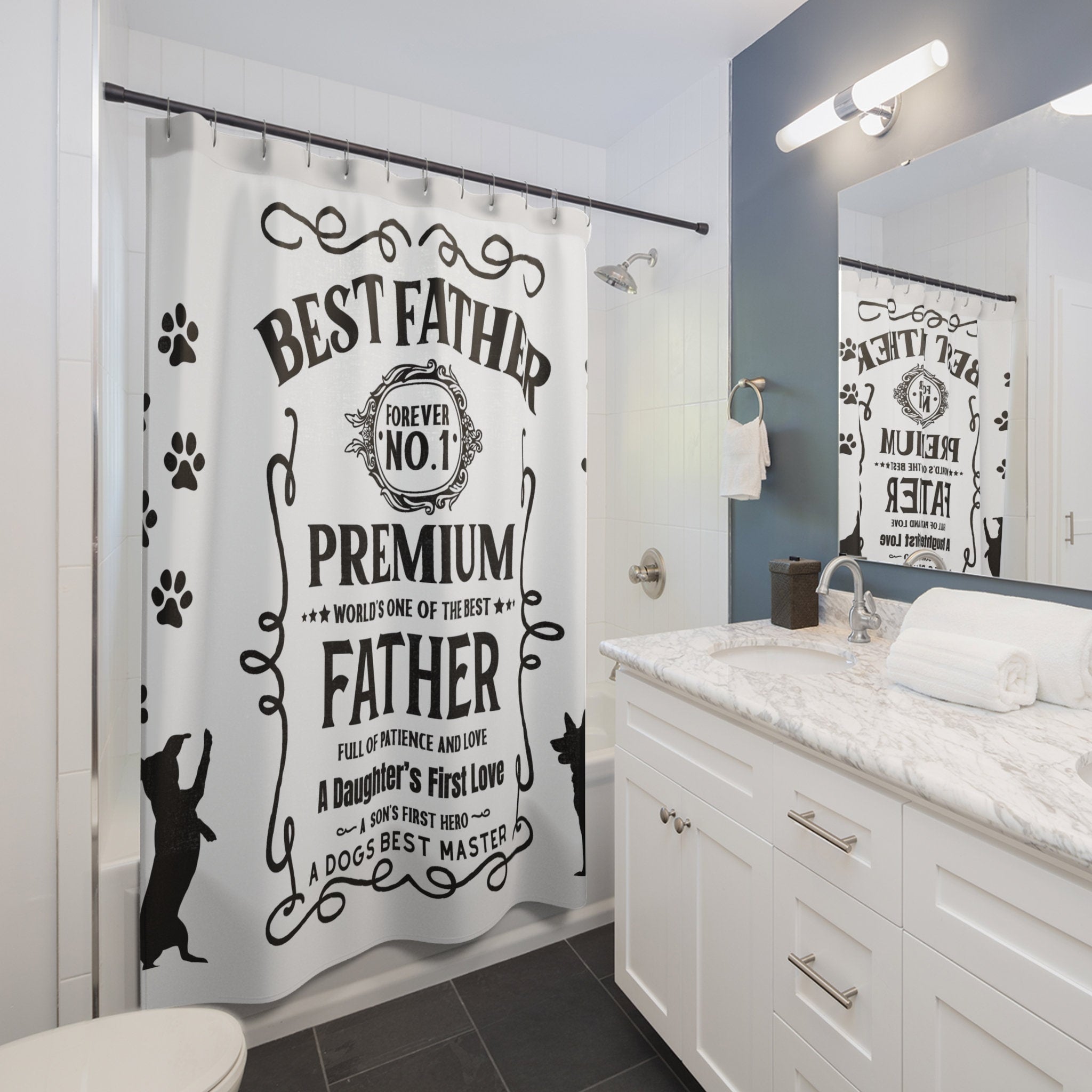 Premium JD Style Best Father Shower Curtain White /Black