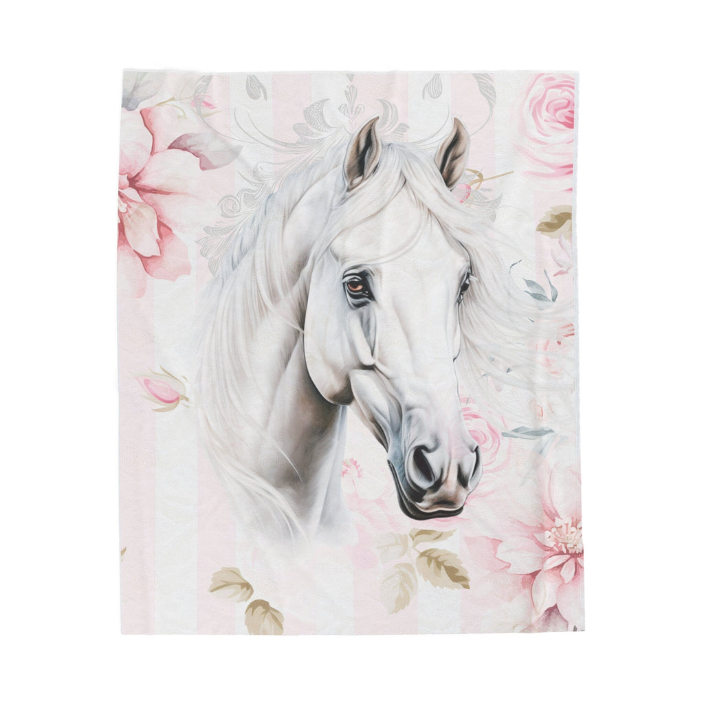Shabby Rustic Chic White Horse Cottage Plush Blanket