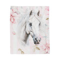 Shabby Rustic Chic White Horse Cottage Plush Blanket