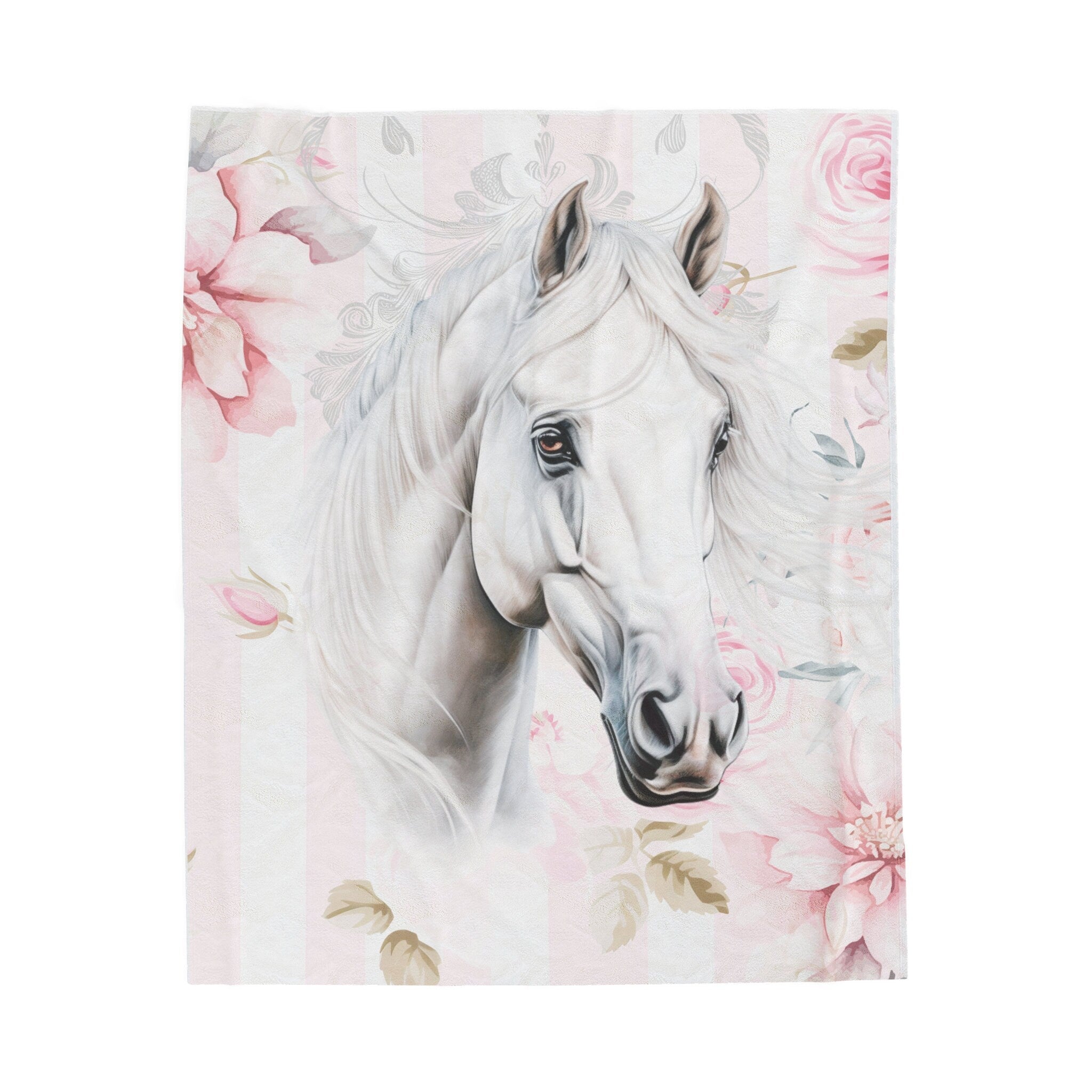 Shabby Rustic Chic White Horse Cottage Plush Blanket