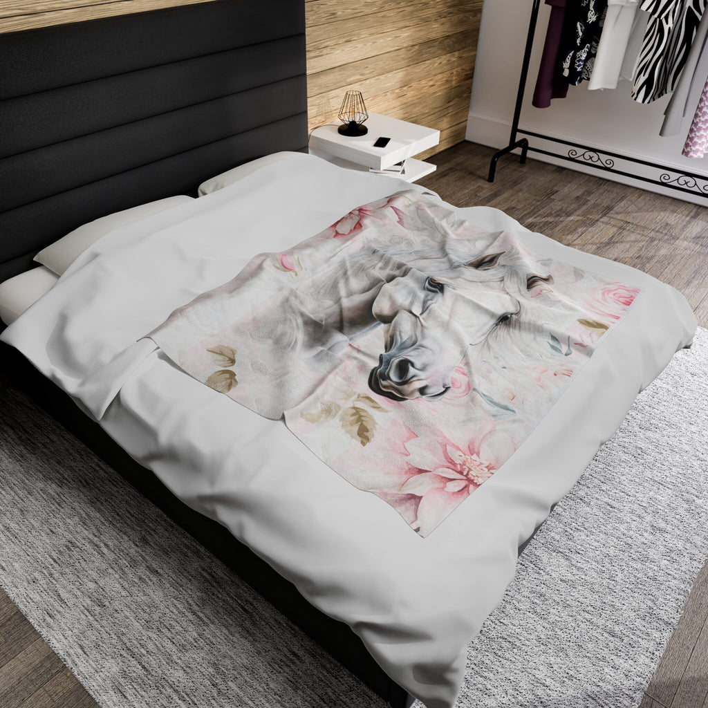 Shabby Rustic Chic White Horse Cottage Plush Blanket