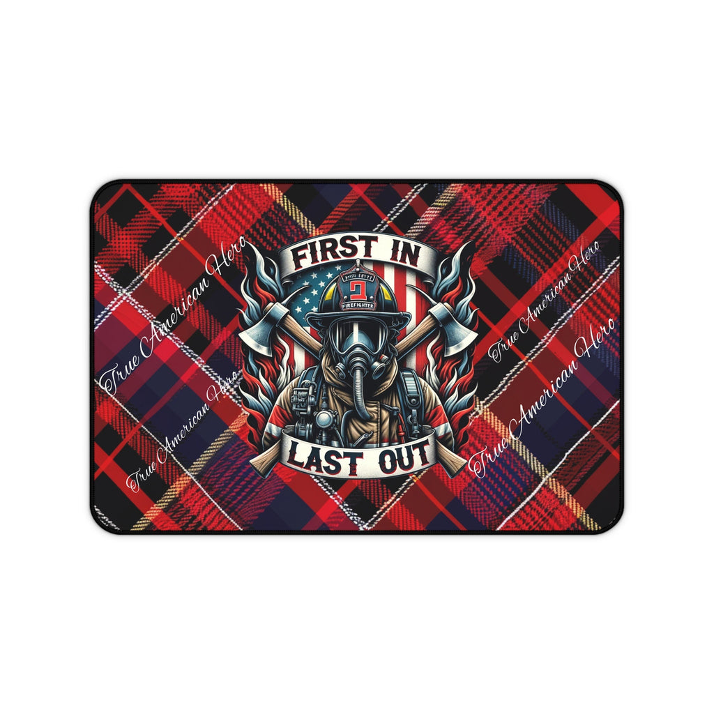 Firefighter Desk Mat - Heroic Plaid Design