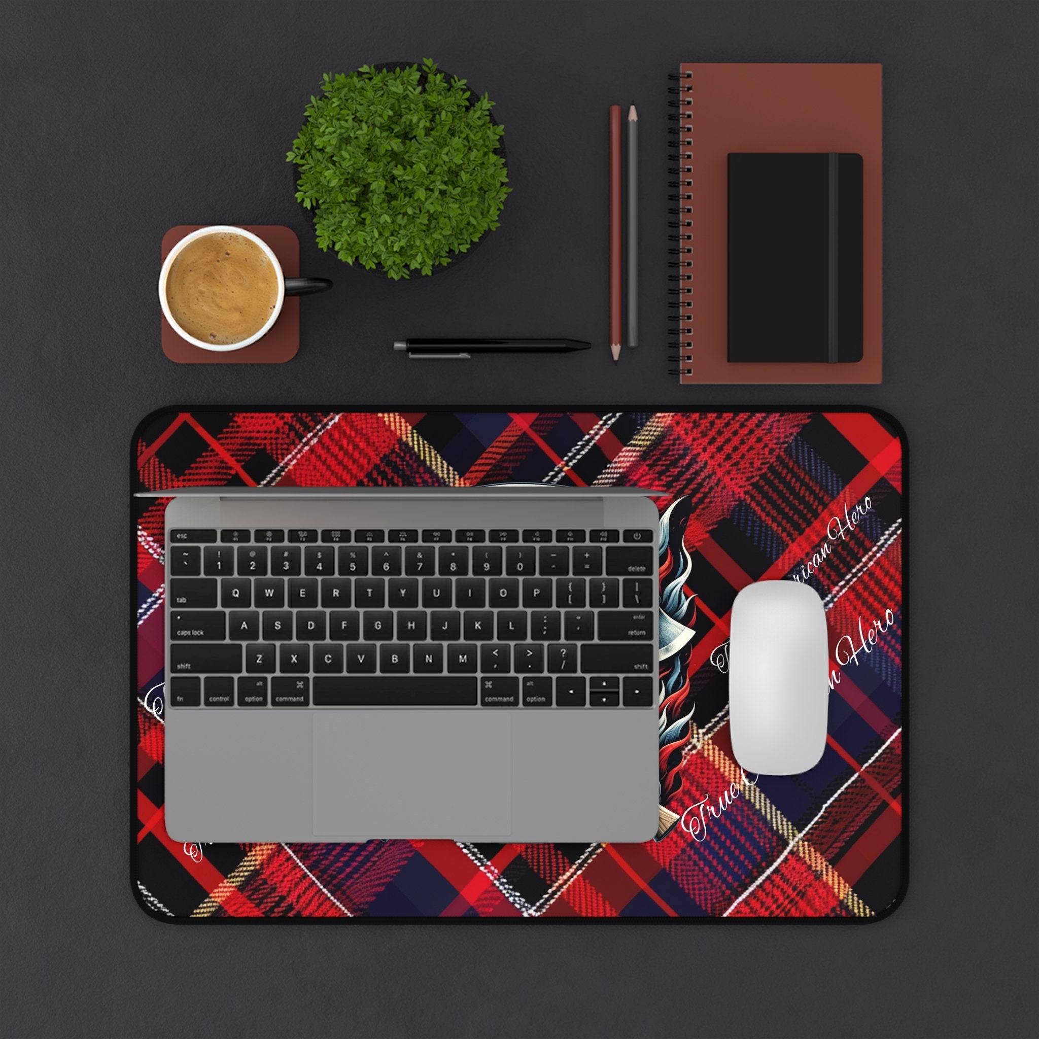 Firefighter Desk Mat - Heroic Plaid Design