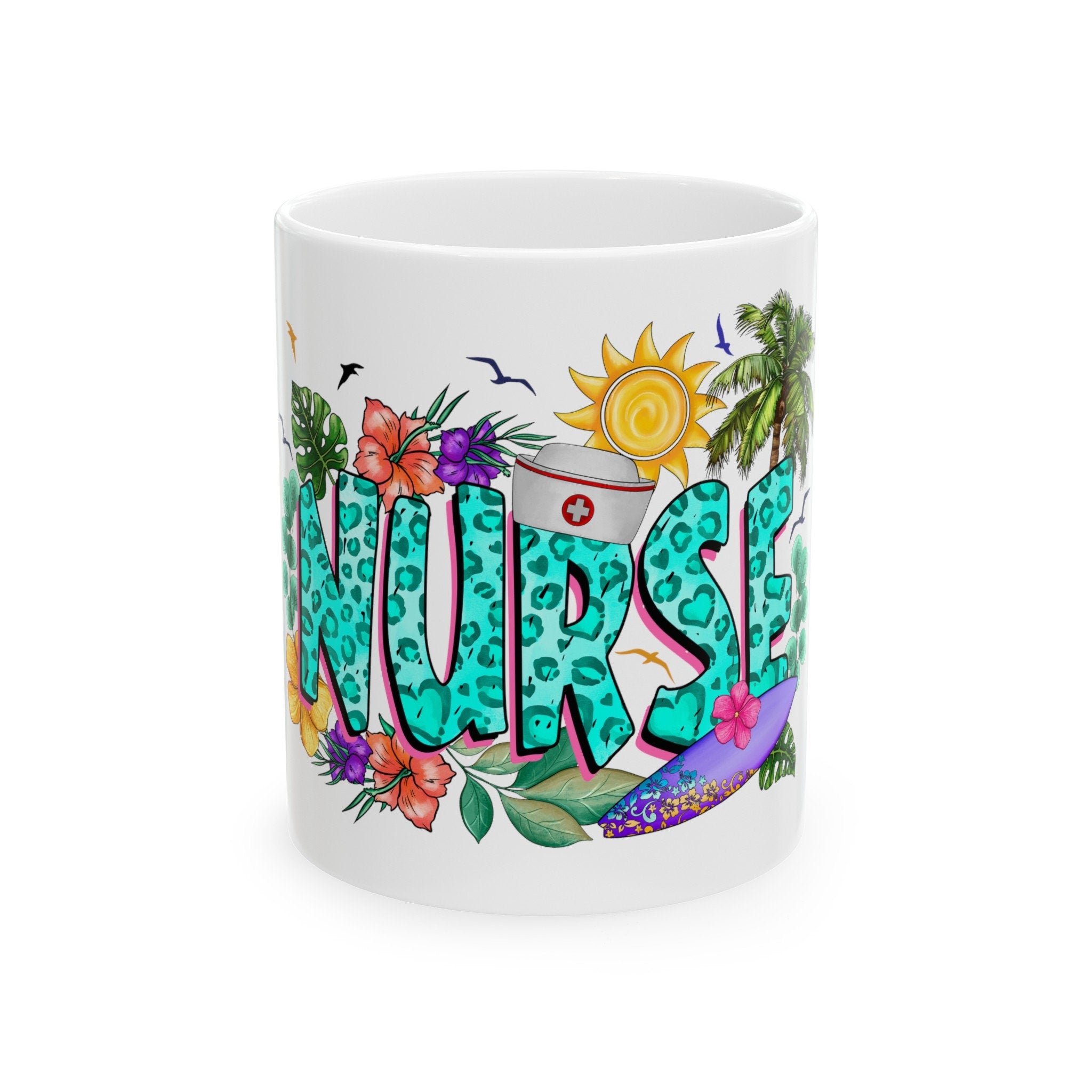 Summer "Nurse" with Your Name "Nurse"  Mug, (11oz, 15oz) White