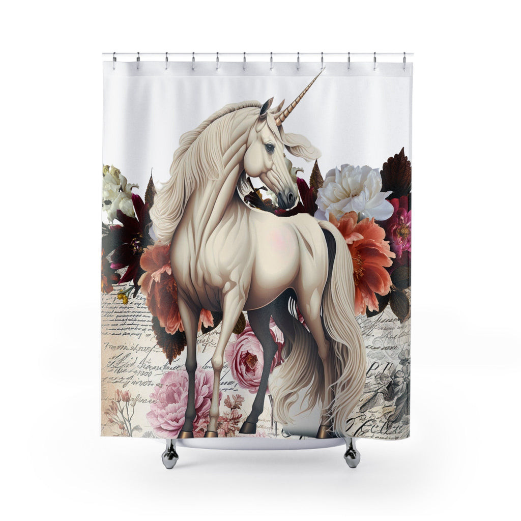Unicorn Bold Velour Flowers Shower Curtain