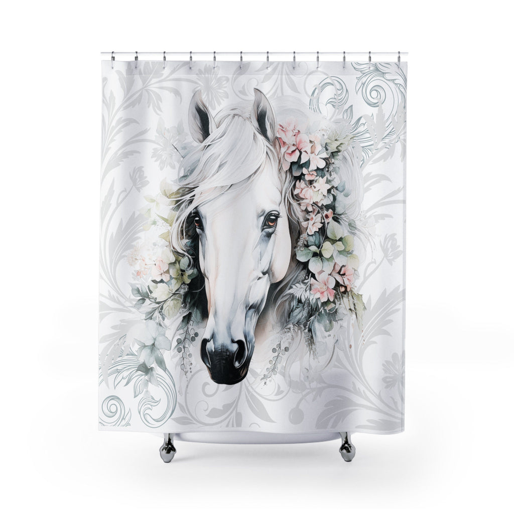 Boho Rustic Shabby White Horse Shower Curtain