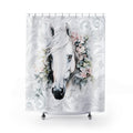 Boho Rustic Shabby White Horse Shower Curtain