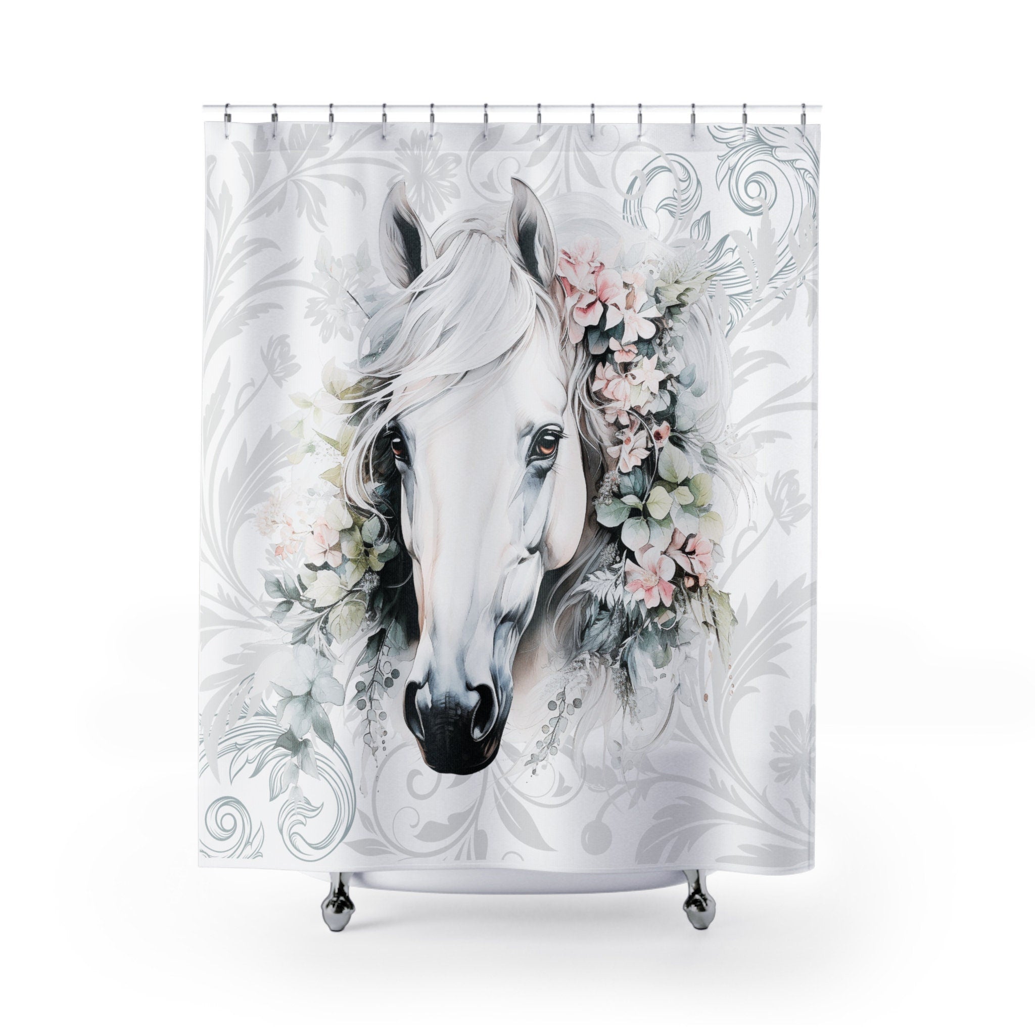 Boho Rustic Shabby White Horse Shower Curtain