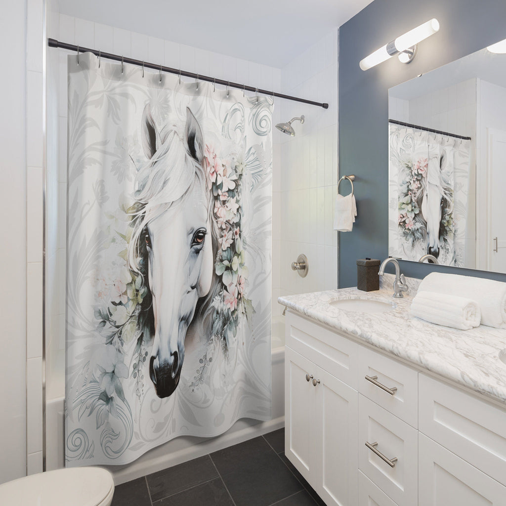 Boho Rustic Shabby White Horse Shower Curtain