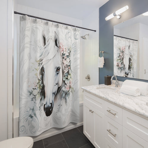 Boho Rustic Shabby White Horse Shower Curtain