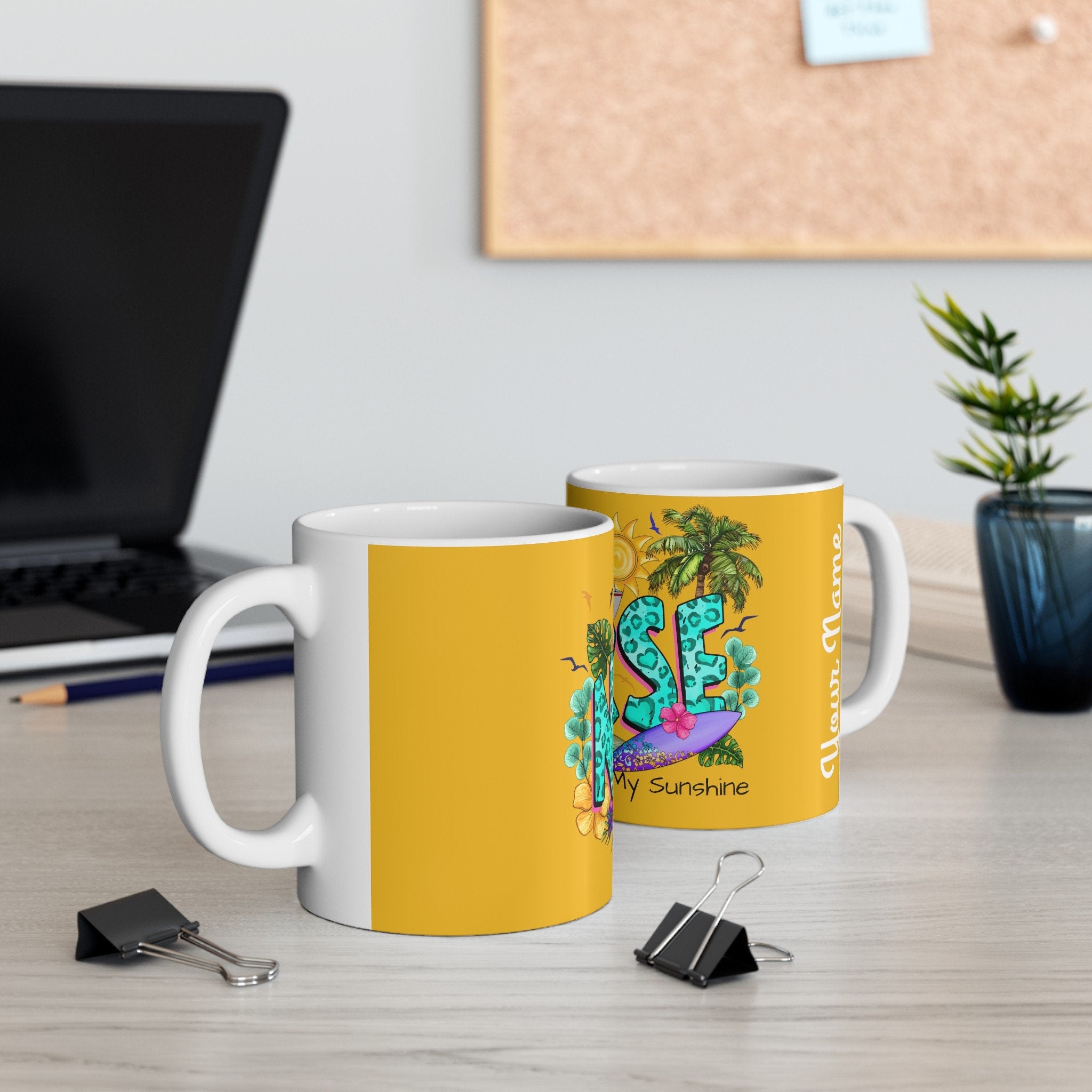 Summer "Nurse" with Your Name "Nurse"  Mug, (11oz, 15oz)  Yellow