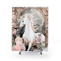 Shabby Romantica White Horse Boho Shower Curtain
