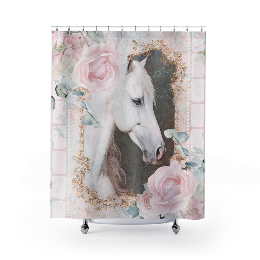 Romantica White Horse Boho Shabby Shower Curtain