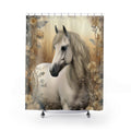 Boho Rustic Neutrals White Horse Watercolor Shower Curtain