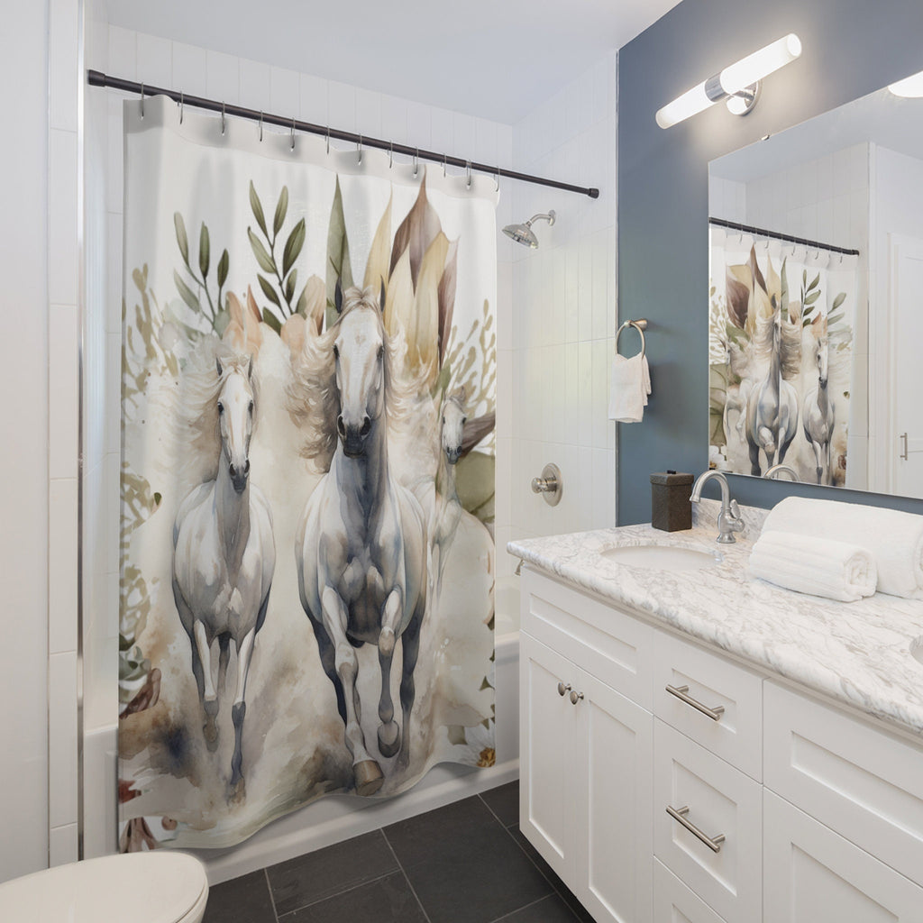 Rustic Charm Boho White Horses Shower Curtain