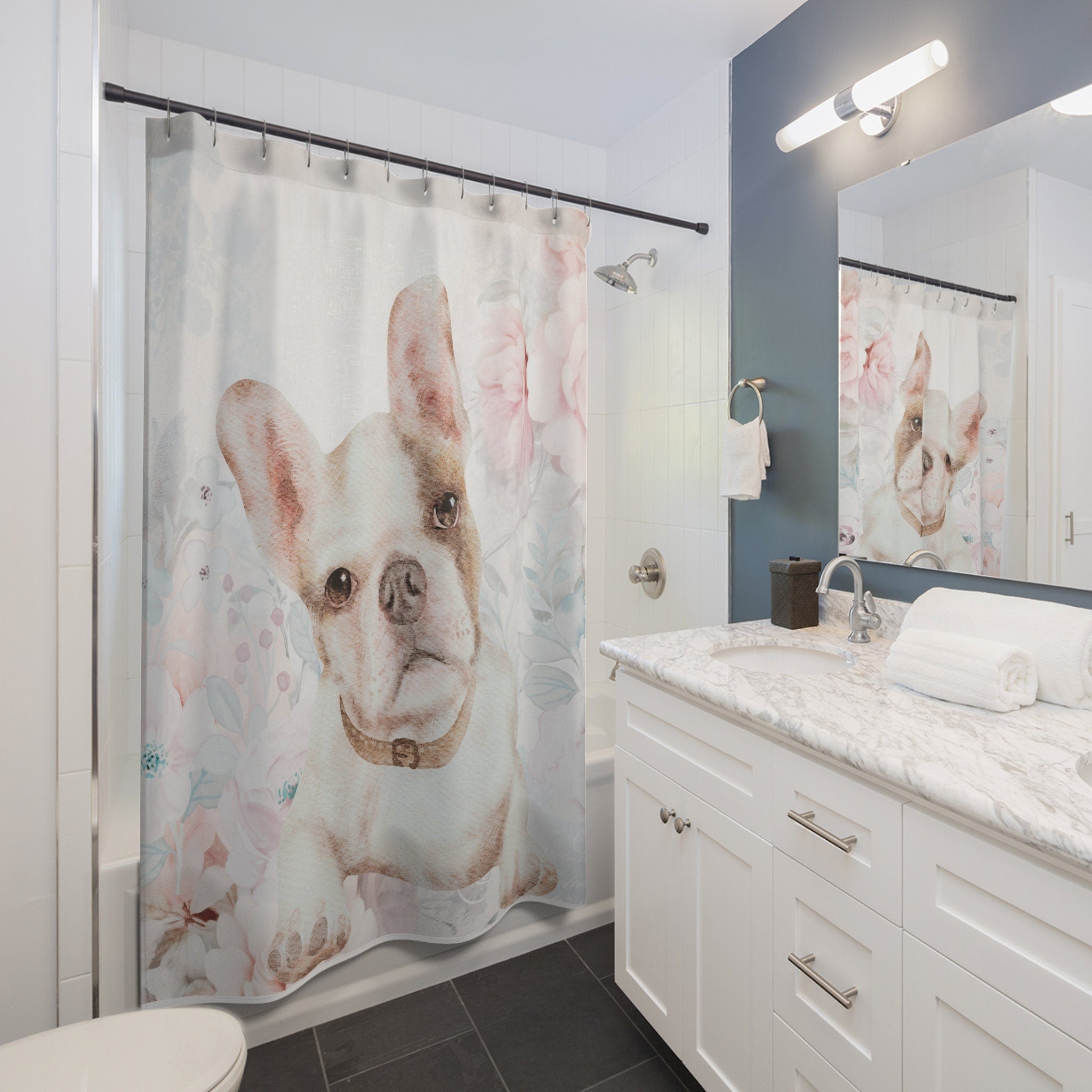 Shabby Rustic French Bulldog Watercolor Shower Curtain
