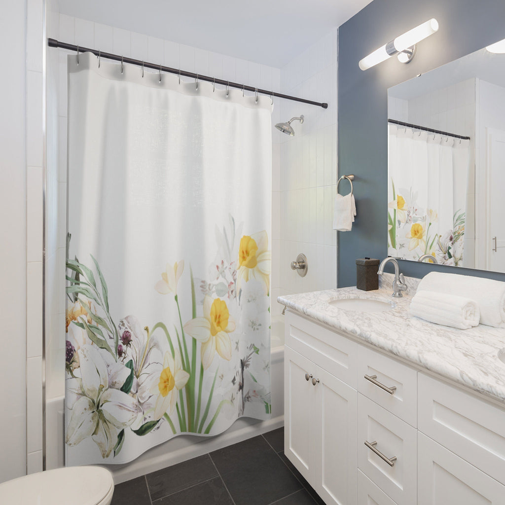 Cottage Style Yellow Floral Shower Curtain