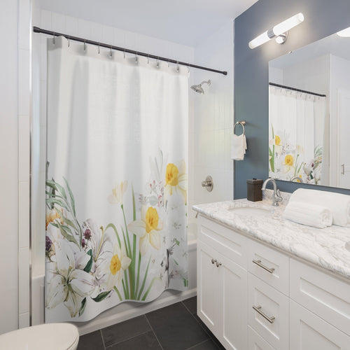 Cottage Style Yellow Floral Shower Curtain